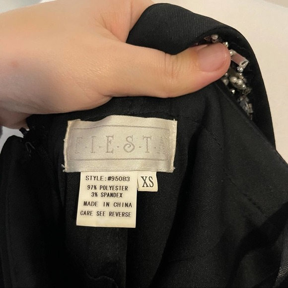 FIESTA long Black beaded sequin Prom Special Event One shoulder Gown XS - Picture 7 of 7